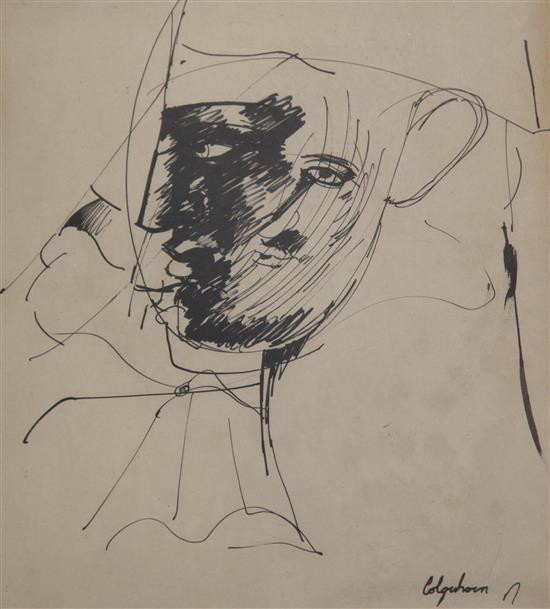 Attributed to Robert Colquhoun (1914-1962) Head study, 9.75 x 9in.